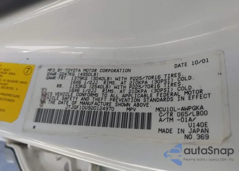 2002 Lexus Rx 300 из США, поврежденный, VIN JTJGF10U920124970